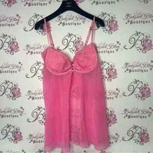 Silk & satin babydoll bling rhinestone pink chemise bustier nighty dress y2k